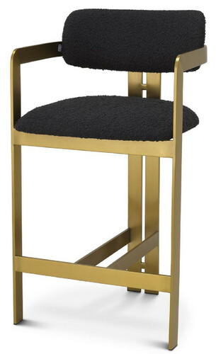 Casa Padrino Luxus Barstuhl Schwarz / Messing 53 x 44,5 x H. 97 cm - Gepolsterter Edelstahl Barhocker - Luxus Barm�bel