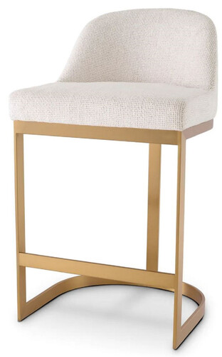Casa Padrino Luxus Barstuhl Cremewei� / Messing 53 x 51 x H. 93 cm - Gepolsterter Edelstahl Barhocker - Bar M�bel - Luxus M�bel - Luxus Qualit�t