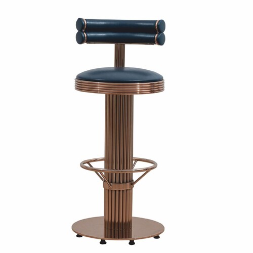 Casa Padrino Luxus Barstuhl Kupfer / Schwarz H. 96 cm