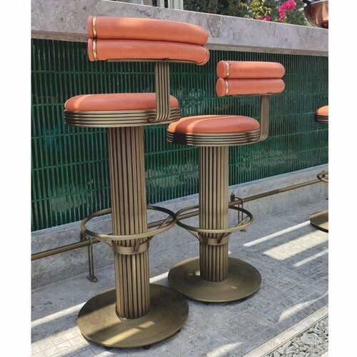Casa Padrino Luxus Barstuhl Messing / Orange H. 98 cm - Hotel & Bar M�bel