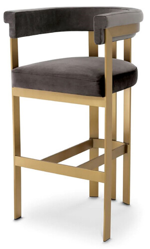 Casa Padrino Luxus Samt Barstuhl mit Armlehnen Grau / Messing 56 x 56 x H. 104 cm - Gepolsterter Barhocker - Bar M�bel - Luxus M�bel - Luxus Qualit�t