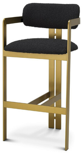 Casa Padrino Luxus Barstuhl Schwarz / Messing 53 x 44,5 x H. 107 cm - Gepolsterter Edelstahl Barhocker - Luxus Barm�bel