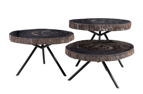 Casa Padrino Luxus Beistelltisch 3er Set Braun - Tische aus versteinertem Holz H. 25 / 33 / 40 cm - Luxus M�bel