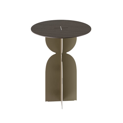Casa Padrino Luxus Beistelltisch Braun / Bronzefarben  50 x H. 60 cm - Runder Beistelltisch mit Platte in dunkelbraunem Eichenfurnier und geb�rstetem Edelstahl Fu� - Luxus M�bel