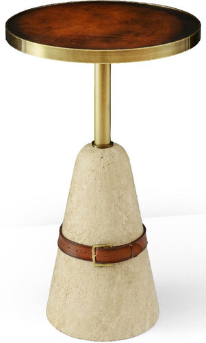 Casa Padrino Luxus Beistelltisch Braun / Messing / Beige  40 x H. 74,5 cm - Runder Tisch mit Marmorfu� - Wohnzimmer M�bel - Luxus M�bel