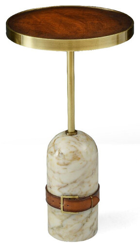 Casa Padrino Luxus Beistelltisch Braun / Messing / Creme  33,5 x H. 61 cm - Runder Tisch mit Marmorfu� - Wohnzimmer M�bel - Luxus M�bel