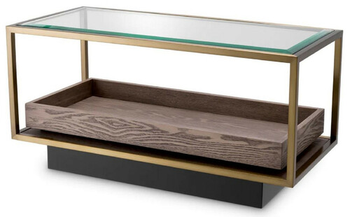 Casa Padrino Luxus Beistelltisch Messing / Grau / Schwarz 90 x 42 x H. 44 cm - Rechteckiger Wohnzimmer Tisch mit Glasplatte - Hotel Tisch - Wohnzimmer M�bel - Hotel M�bel - Luxus M�bel