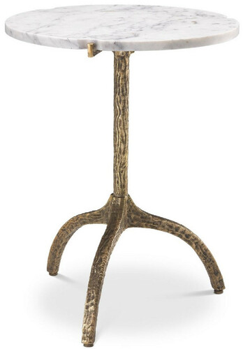 Casa Padrino Luxus Beistelltisch Vintage Messingfarben / Wei�  45 x H. 58,5 cm - Messing Tisch mit Marmorplatte - Wohnzimmer M�bel - Luxus M�bel