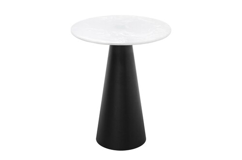 Casa Padrino Luxus Beistelltisch Cone Wei�  50 x H. 60 cm - Runder Beistelltisch in Marmor-Optik mit konischem Fu� und schwarzem Metallgestell - Luxus M�bel