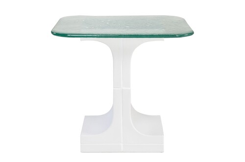 Casa Padrino Luxus Beistelltisch Cremewei� 50 x 40 x H. 46 cm - Handgefertigter Keramik Beistelltisch mit Platte aus strukturiertem Klarglas - Luxus M�bel