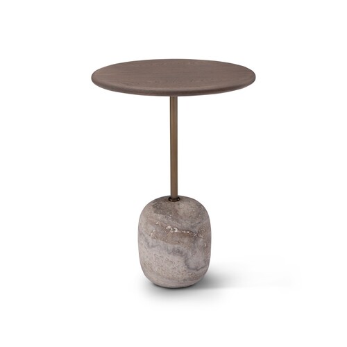 Casa Padrino Luxus Beistelltisch Hellgrau / Bronze  40 x H. 55 cm - Beistelltisch mit Travertin - Moderne Wohnzimmer M�bel - Luxus Qualit�t