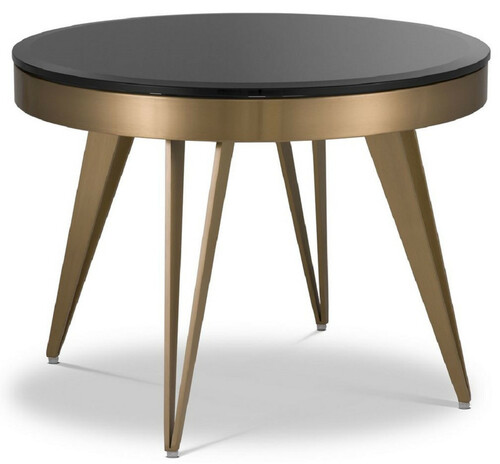 Casa Padrino Luxus Beistelltisch Messingfarben / Schwarz  60 x H. 45 cm - Runder Edelstahl Tisch mit Glasplatte - Wohnzimmer M�bel - Luxus M�bel