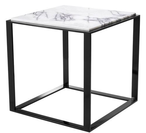 Casa Padrino Luxus Beistelltisch Hochglanzschwarz / Wei�-Lila 56 x 56 x H. 56 cm - Edelstahl Tisch mit Marmorplatte - Luxus Wohnzimmer M�bel