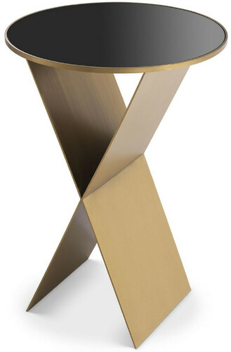 Casa Padrino Luxus Beistelltisch Messingfarben / Schwarz  50 x H. 70 cm - Runder Edelstahl Tisch mit Glasplatte - Wohnzimmer M�bel - Luxus Kollektion