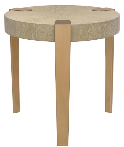 Casa Padrino Luxus Beistelltisch Hellbraun / Messingfarben  57 x H. 55,5 cm - Runder Holztisch mit Metallbeinen - Wohnzimmerm�bel