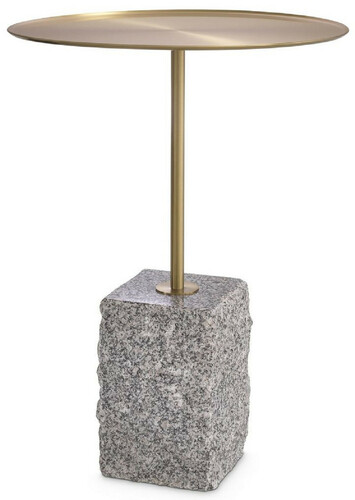 Casa Padrino Luxus Beistelltisch Messingfarben / Grau  45 x H. 63 cm - Runder Edelstahl Tisch mit Granitsockel - Wohnzimmer M�bel - Hotel M�bel - Luxus M�bel