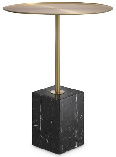Casa Padrino Luxus Beistelltisch Messingfarben / Schwarz-Wei�  45 x H. 62 cm - Runder Edelstahl Tisch mit Marmorsockel - Wohnzimmer M�bel - Hotel M�bel - Luxus M�bel