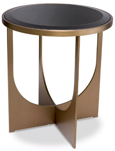 Casa Padrino Luxus Beistelltisch Messing / Schwarz  40,5 x H. 44,5 cm - Runder Edelstahl Tisch mit Glasplatte - Luxus M�bel - Wohnzimmer M�bel - Luxus Einrichtung - Wohnzimmer Einrichtung
