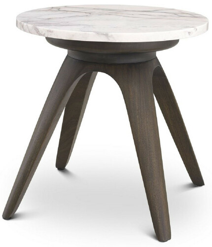 Casa Padrino Luxus Beistelltisch Mokka / Wei�-Flieder  40 x H. 41 cm - Runder Mahagoni Tisch mit Marmorplatte - Wohnzimmer M�bel - Luxus M�bel