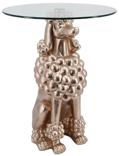 Casa Padrino Luxus Beistelltisch Hund Kupfer  48,5 x H. 64 cm - Runder Kunstharz Tisch mit Glasplatte - Wohnzimmer M�bel - Luxus M�bel - Luxus Einrichtung - Wohnzimmer Einrichtung