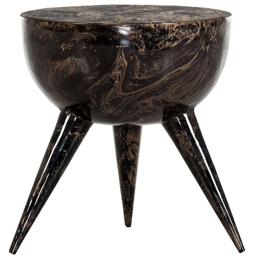 Casa Padrino Luxus Beistelltisch Schwarz / Gold  42 x H. 46 cm - Runder Dreibein Aluminium Tisch in Marmoroptik - Wohnzimmer M�bel