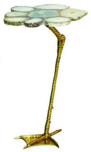 Casa Padrino Luxus Beistelltisch Wei� / Gold 30 x 39,5 x H. 41,5 cm - Moderner Tisch mit Achat Edelstein Tischplatte und Metall Tischbein im Entenfu� Design - Luxus Wohnzimmer M�bel