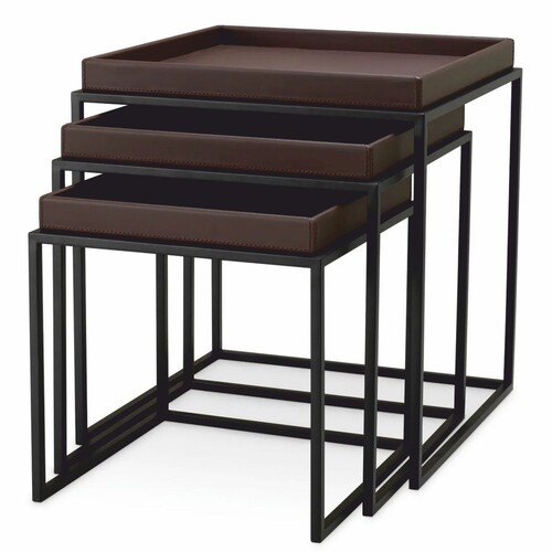 Casa Padrino Luxus Beistelltisch 3er Set Dunkelbraun / Schwarz - Wohnzimmer & Hotel M�bel