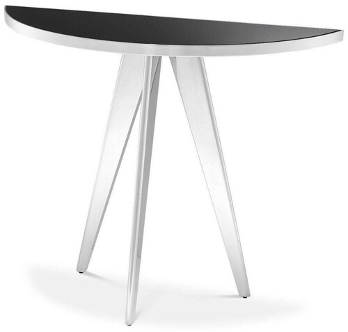 Casa Padrino Luxus Beistelltisch Silber / Schwarz 100 x 35 x H. 81 cm - Edelstahl Tisch mit Glasplatte - Luxus Wohnzimmer M�bel