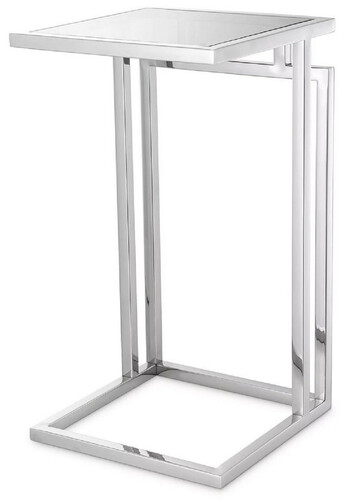 Casa Padrino Luxus Beistelltisch Silber / Grau 33 x 33 x H. 60 cm - Edelstahl Tisch mit Glasplatte - Wohnzimmer M�bel - Luxus M�bel - Luxus Einrichtung - Luxus Interior