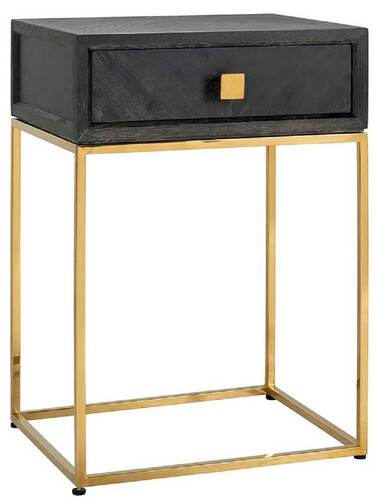 Casa Padrino Luxus Beistelltisch Schwarz / Gold 50 x 40 x H. 71 cm - Massivholz Nachttisch mit Schublade und Edelstahl Gestell - Luxus Schlafzimmer M�bel