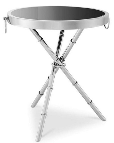 Casa Padrino Luxus Beistelltisch Silber / Schwarz  55 x H. 44 cm - Runder Metall Tisch mit Glasplatte - Wohnzimmerm�bel