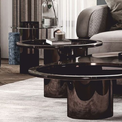 Casa Padrino Luxus Beistelltisch mit Glasplatte Bronze / Grau H. 45 cm - Luxus M�bel