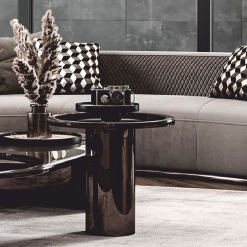 Casa Padrino Luxus Beistelltisch mit Glasplatte Bronze / Grau H. 50 cm - Luxus M�bel