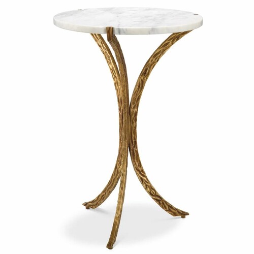 Casa Padrino Luxus 3-Bein Beistelltisch mit Marmorplatte Vintage Messing / Wei�  40 x H. 59 cm