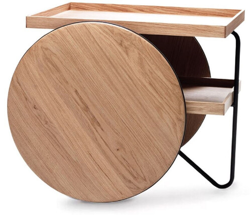 Casa Padrino Luxus Beistelltisch mit R�dern Naturfarben / Schwarz - Made in Italy