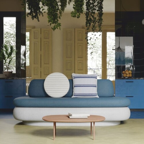 Casa Padrino Luxus Beton Sofa Wei� / Blau 188 cm - Outdoor Garten Sofa