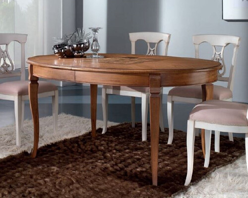 Casa Padrino Luxus Biedermeier Esstisch Braun Intarsien - Ovaler ausziehbarer Massivholz Esszimmertisch - Biedermeier Esszimmer M�bel - Luxus Qualit�t - Made in Italy