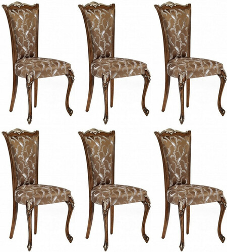 Casa Padrino Luxus Barock Esszimmerstuhl Set Braun / Wei� / Silber - Handgefertigtes K�chen St�hle 6er Set - Barock Esszimmer M�bel - Luxus Qualit�t - Made in Italy