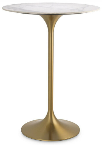 Casa Padrino Luxus Bistrotisch Wei� / Messingfarben  79 x H. 106,5 cm - Moderner Stehtisch mit Marmorplatte - Runder Bartisch - Luxus Bar M�bel - Luxus Gastronomie M�bel - Luxus Qualit�t