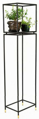 Casa Padrino Luxus Blumenregal Schwarz / Messingfarben 40 x 30 x H. 160 cm - Modernes Metall Pflanzenregal - Wohnzimmer M�bel