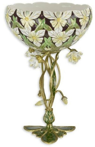 Casa Padrino Jugendstil Blumenschale Mehrfarbig / Gold  20 x H. 31,2 cm - Porzellan Pflanzenschale - Barock & Jugendstil Deko Accessoires