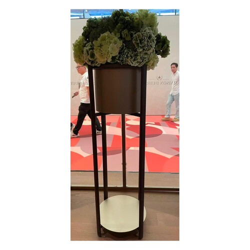 Casa Padrino Luxus Blumenst�nder Schwarz / Messing  50 x H. 145 cm - Blumenst�nder mit Ulmenfurnier - Moderne Wohnzimmer M�bel - Luxus Qualit�t