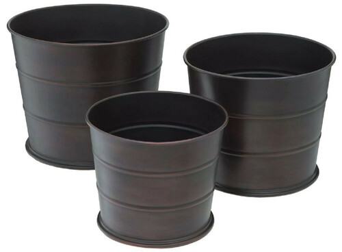 Casa Padrino Luxus Blumentopf 3er Set Antik Bronzefarben - Runde Edelstahl Pflanzent�pe - Wohnzimmer Deko Accessoires - Luxus Qualit�t