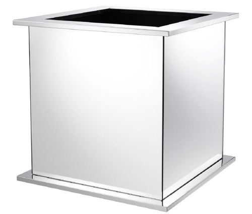 Casa Padrino Luxus Blumentopf Silber 50 x 50 x H. 49 cm - Edelstahl Pflanzentopf mit Spiegelglas