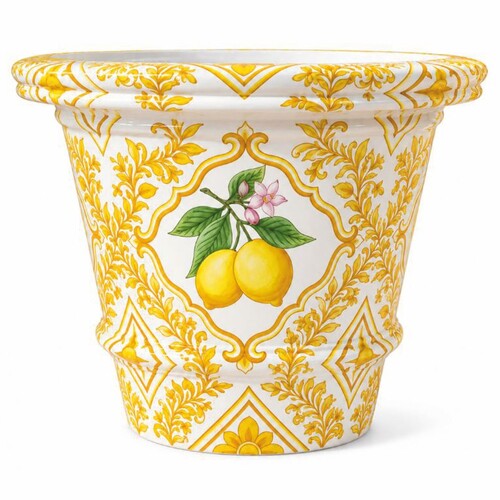 Casa Padrino Luxus Blumentopf Wei� / Gelb / Bunt  80 x H. 63 cm - Garten Deko