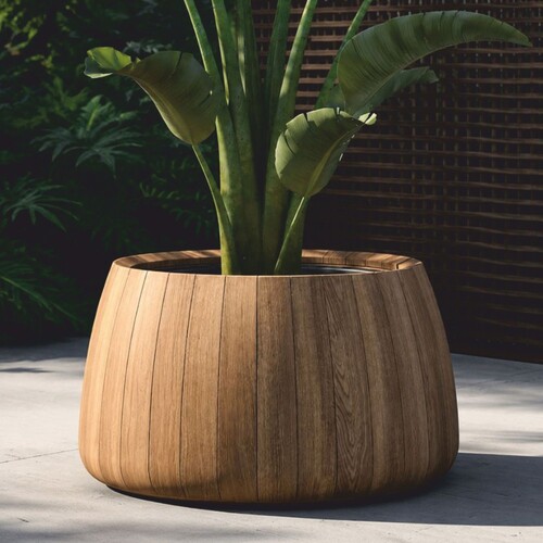 Casa Padrino Luxus Teakholz Blumentopf Naturfarben  90 cm - Runder Pflanzentopf - Garten Deko Accessoires - Terrassen Deko