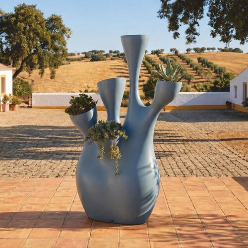Casa Padrino Luxus Blumentopf Matt Blau H. 200 cm - Garten Deko Accessoires
