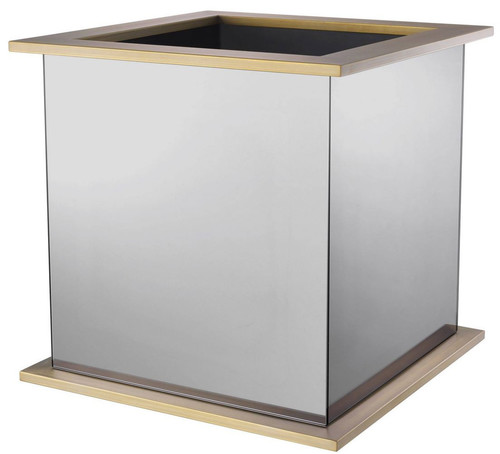 Casa Padrino Luxus Blumentopf Messingfarben / Grau 50 x 50 x H. 49 cm - Verspiegelter Edelstahl Pflanzentopf - Luxus Kollektion