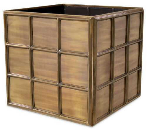 Casa Padrino Luxus Blumentopf Vintage Messing 79 x 79 x H. 71,5 cm - Quadratischer Edelstahl Pflanzentopf - Wohnzimmer Deko - B�ro Deko - Deko Accessoires - Luxus Deko - Luxus Qualit�t