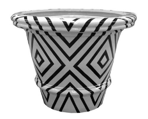 Casa Padrino Luxus Blumentopf Wei� / Schwarz  54 x H. 44,5 cm - Handgefertigter & Handbemalter Keramik Pflanzentopf - Balkon Terrassen Garten Deko - Luxus Deko Accessoires